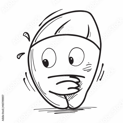 Worried cartoon face covering mouth expressing anxiety and concern, perfect for conveying stress, fear, or shock in various creative projects