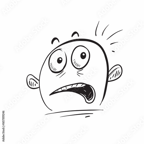 Cartoon character expressing shock and surprise with wide eyes and open mouth, perfect for illustrating fear, anxiety, or disbelief in various projects