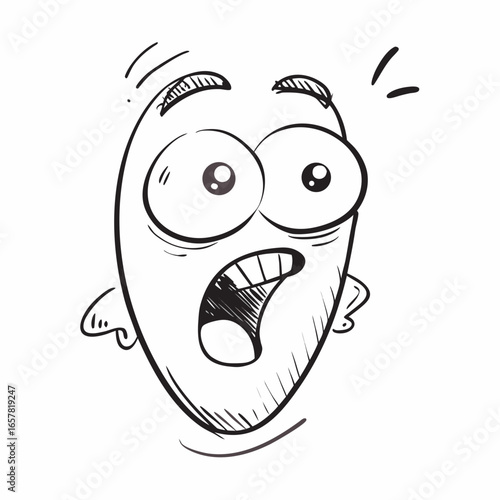 Cartoon character expressing shock and surprise with wide eyes and open mouth, perfect for animation and graphic design projects