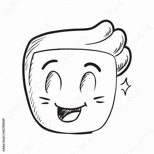 Smiling cartoon face expressing joy and happiness with closed eyes, perfect for children's books, social media, and fun creative projects, showcasing positive emotions