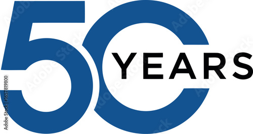 Bold blue number 50 with the word years inside the zero celebrating a golden anniversary or milestone achievement