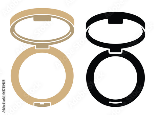 Elegant powder compact design in two styles beige and black vector illustration for beauty and fashion projects