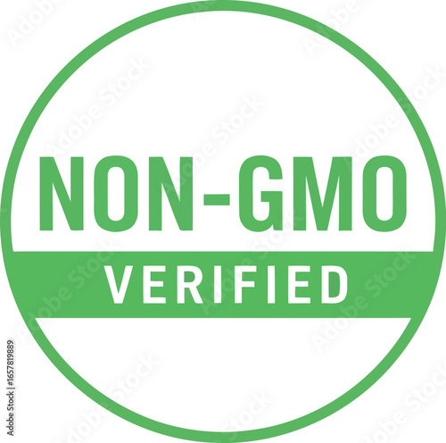 Green circular non gmo verified stamp or seal indicating product authenticity and natural ingredients
