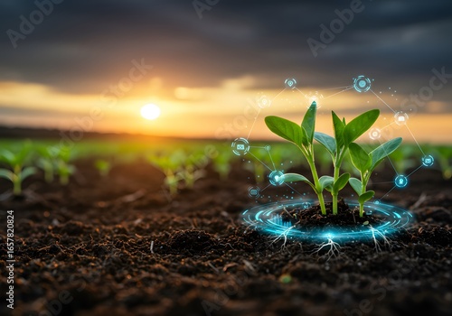 Innovative agricultural practices modern farms, digital technology, greenhouse environment close-up view sustainability and growth