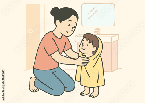 母親と子の風呂上がりのふれあい
