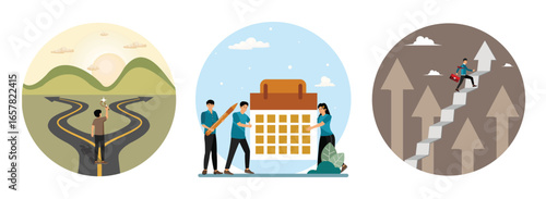 Finding career path or success route concept. Agenda of project deadline. Career path direction.