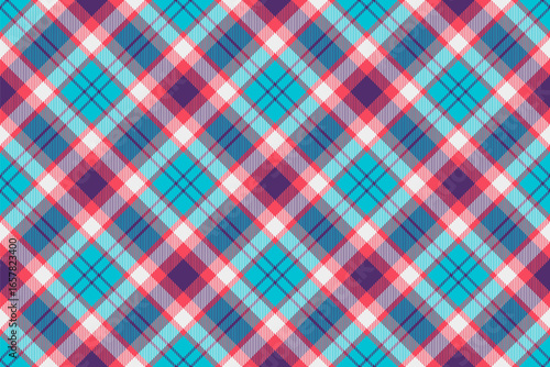 Famous pattern plaid textile, girly texture seamless tartan. Commerce vector fabric background check in cyan and red colors.