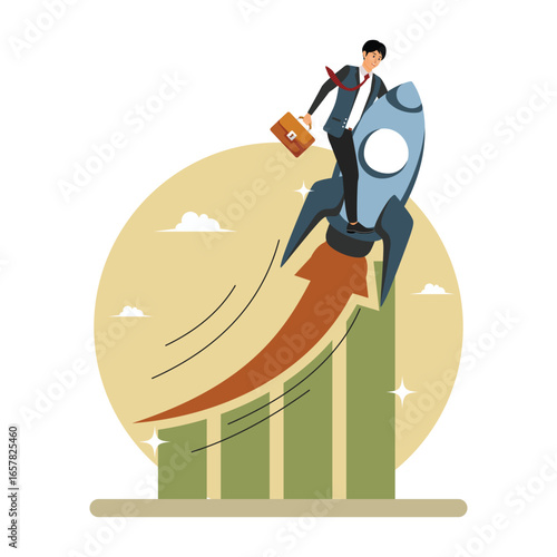 Rising up and improvement concept, boost rocket to business growing fast.