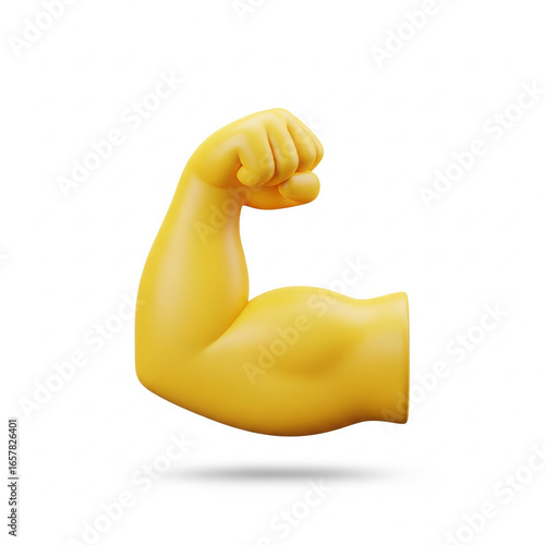 Strong Yellow Cartoon Arm Flexing Bicep Muscle on Isolated transparent background