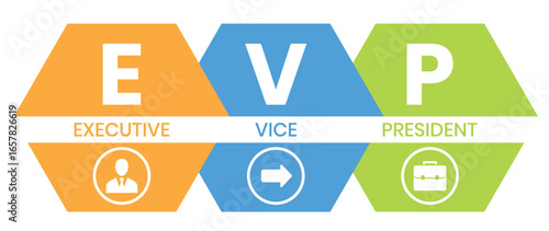 EVP, Executive Vice President. Concept with keyword, people and icons. Flat vector illustration. Isolated on white.