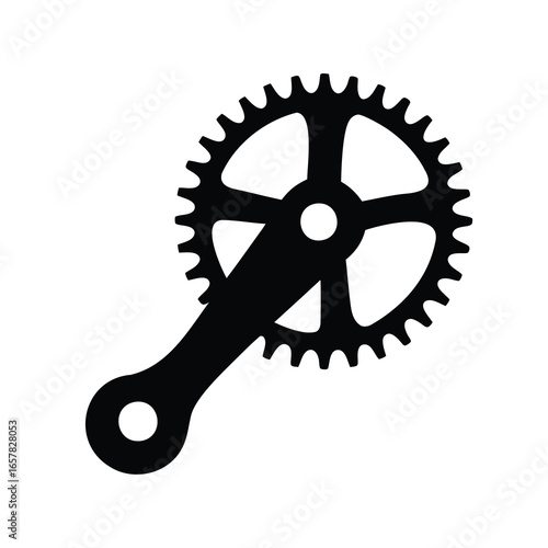 Black silhouette vector icon of a bicycle crankset with a single chainring and pedal arm, ideal for cycling, repair, or mechanical design projects.