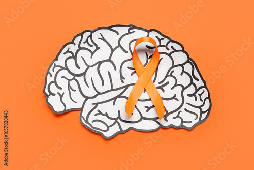 Paper brain and orange ribb...