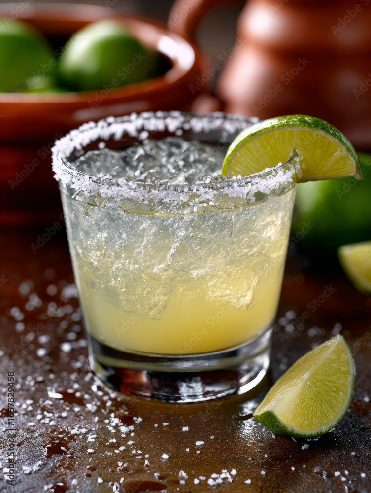 Fototapeta premium Margarita cocktail with lime and salt rim.