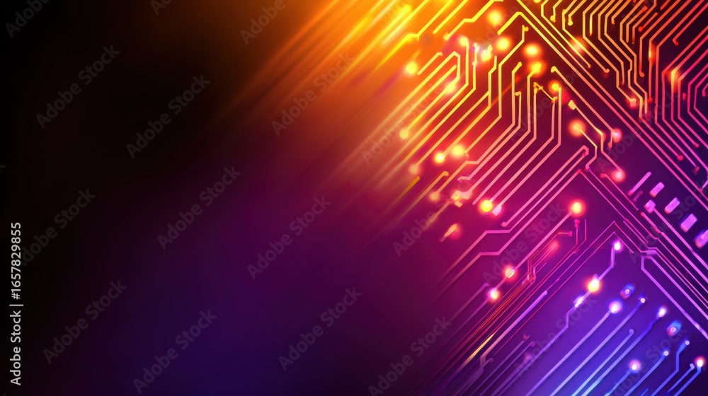 Fototapeta premium Abstract digital circuit board design with vibrant colors and glowing lights, representing technology and innovation