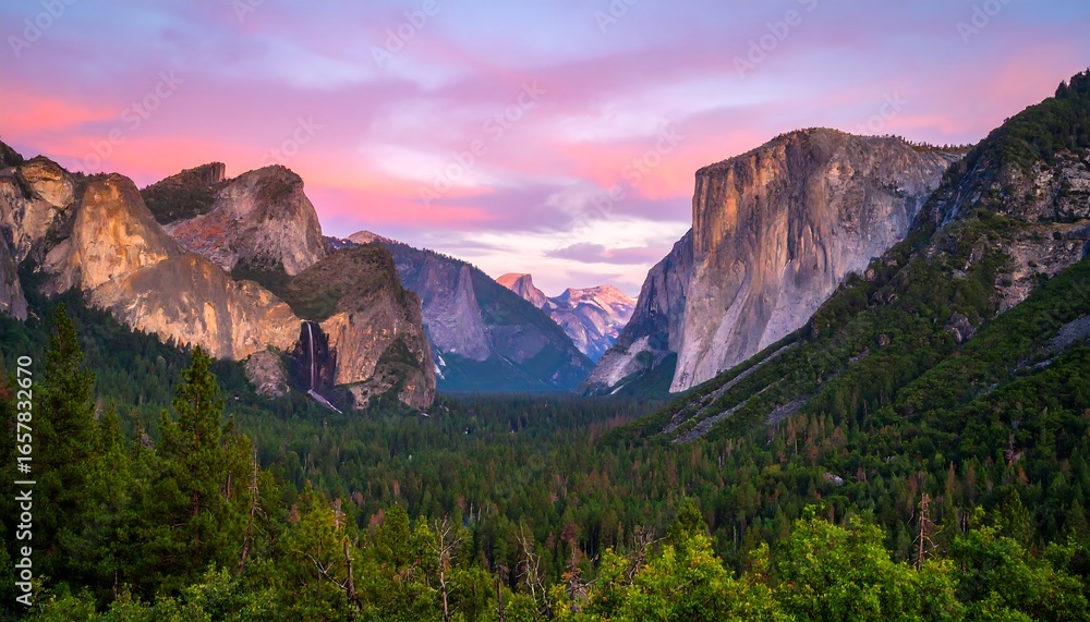 Obraz premium Majestic Yosemite Valley at Sunset with El Capitan and Bridalveil Fall.