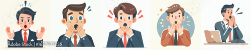 Cartoon Flat Illustration of Businessmen Expressing Surprise and Excitement Expression