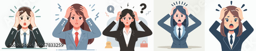 Cartoon Stressed Businesswoman Illustration Depicting Frustration and Confusion in the Workplace