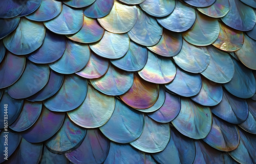 Wallpaper Mural A mesmerizing close-up of shimmering blue scales displaying iridescent hues. The intricate patterns create a beautiful natural texture and visual appeal. Torontodigital.ca