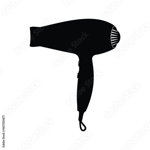 Sleek Black Hair Dryer Silhouette Icon for Beauty and Styling, Hair dryer silhouette vector illustration