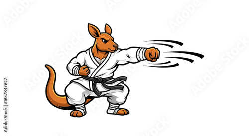 Powerful kangaroo martial artist striking with focus and determination, black belt strength and agility in action