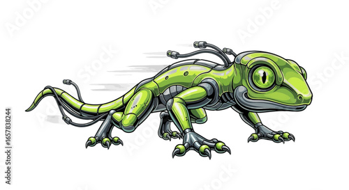 Futuristic cybernetic gecko illustration for tech designs, modern and eye catching robotic animal concept