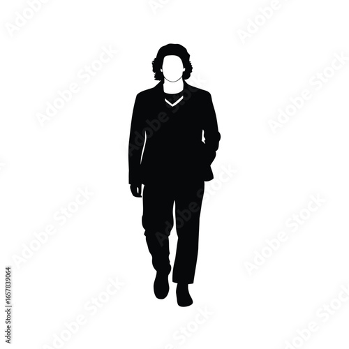 Silhouette of a stylish man walking forward in a relaxed pose, Walking man silhouette vector illustration