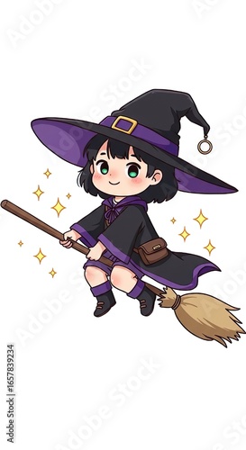 Halloween Witch  photo Illustration – Broom, Moon & Pumpkins