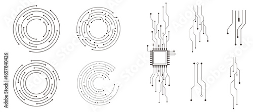 Set Circuit board circle line dots connection. Motherboard electronic collection technology data, electrical board, cpu. Innovative Electronic Network. Technology background, design elements 