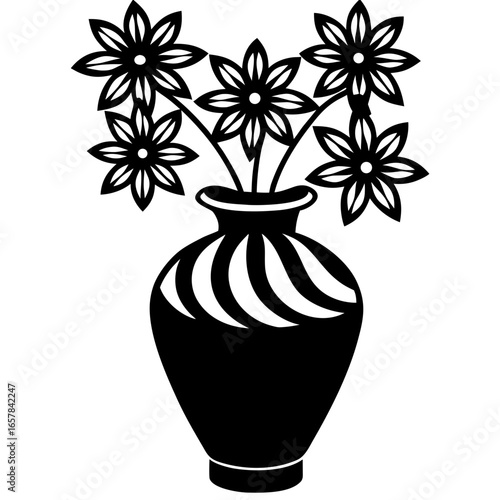 Black silhouette of a vase with star-shaped flowers