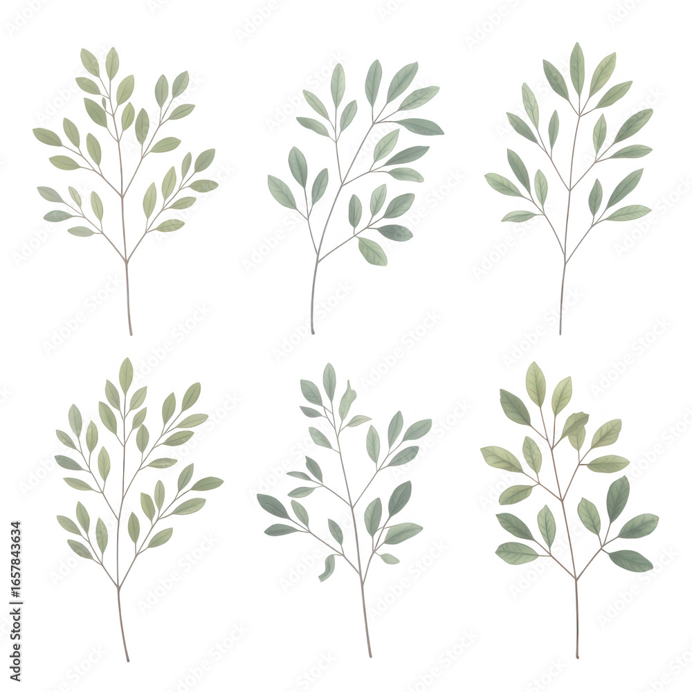 Fototapeta premium Elegant botanical branch illustrations isolated on transparent background