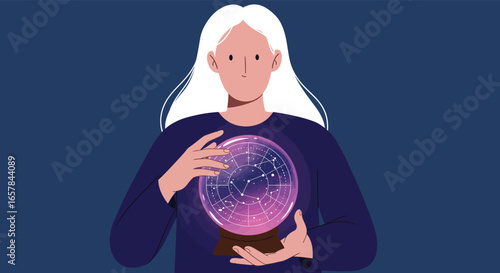 A fortune teller gazes into a crystal ball, seeking to predict the future through magic and divination, offering insights into astrology and the occult world