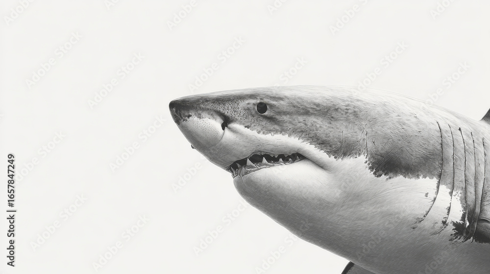 Naklejka premium stunning portrait of shark captured with minimalism in focus against clean background