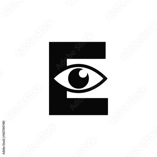 Abstract visual representing the letter E integrated with an eye symbol forming a unique logo for eye care or visual design concepts on a clean white backdrop