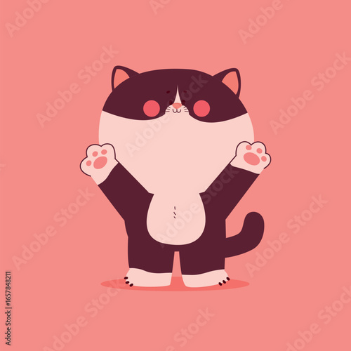 Cute cat cartoon character with raised paws