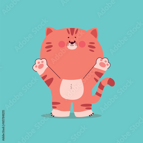 Cute cat cartoon character with raised paws