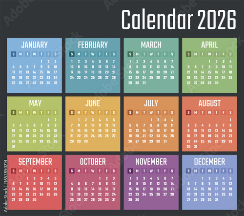 calendar for 2026 starts sunday, vector calendar design 2026 year