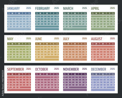 calendar for 2026 starts sunday, vector calendar design 2026 year