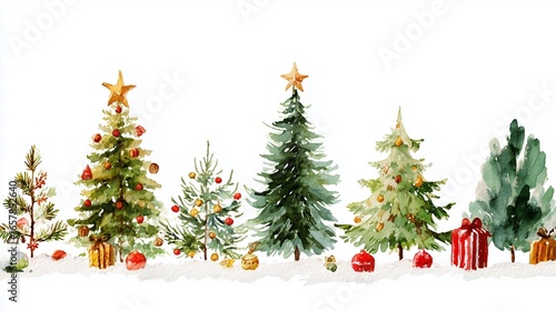 クリスマスの素材集、水彩画