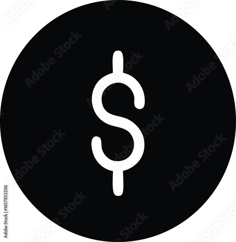 Minimalist Black Circle Dollar Sign Icon, Clean Currency Symbol Vector Illustration for Financial Concepts
