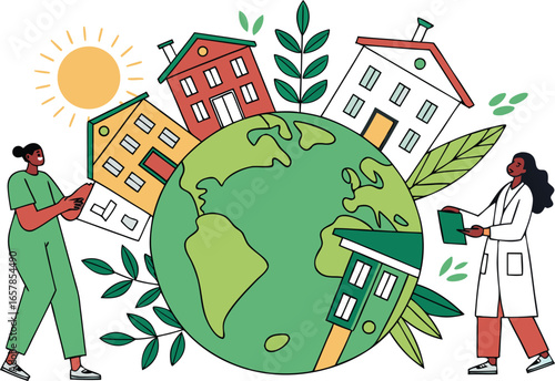 World Habitat Day Illustration Design for Environmental Awareness. Creative World Habitat Day Artwork for Nature and Urban Themes. World Habitat Day Graphic Design for Sustainable Development Projects