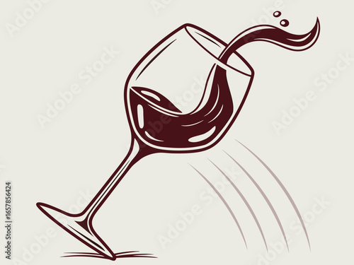 Elegant Black and White Wine Glass with Grapes and Vines , A stylized, black and white graphic of a wine glass surrounded by grape vines and swirls. 