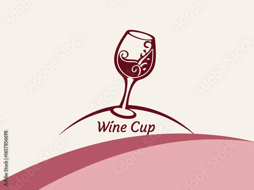 Elegant Black and White Wine Glass with Grapes and Vines , A stylized, black and white graphic of a wine glass surrounded by grape vines and swirls. 