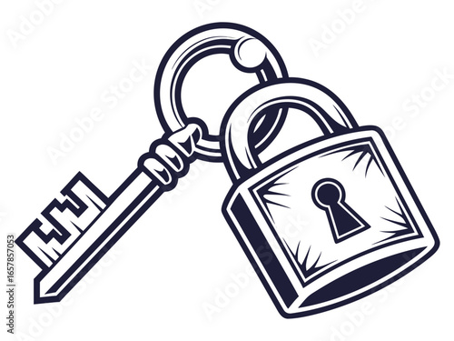 Vintage Key and Padlock, a symbol of security and secrets. A stylized, graphic illustration of an antique key and padlock, evoking a sense of security, secrecy, and history.