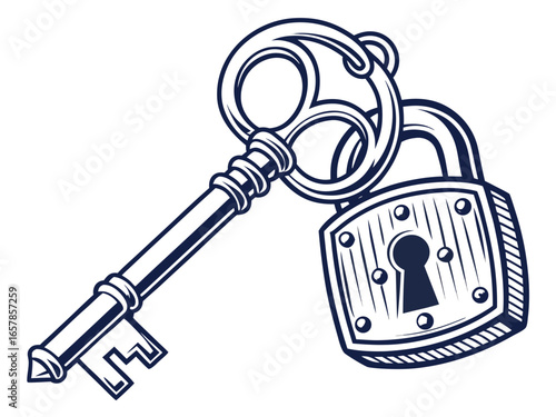 Elegant vintage key graphic for real estate or business. A simple, stylized, vintage-style key graphic overlays the word "KEY" in a clean, modern design. 