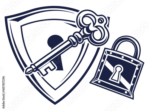 Elegant vintage key graphic for real estate or business. A simple, stylized, vintage-style key graphic overlays the word "KEY" in a clean, modern design. 