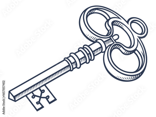 Elegant vintage key graphic for real estate or business. A simple, stylized, vintage-style key graphic overlays the word "KEY" in a clean, modern design. 
