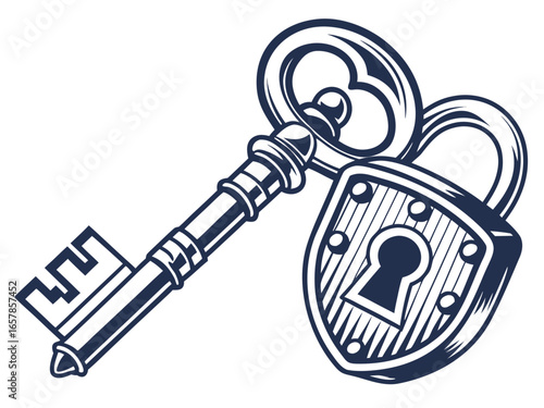 Elegant vintage key graphic for real estate or business. A simple, stylized, vintage-style key graphic overlays the word "KEY" in a clean, modern design. 