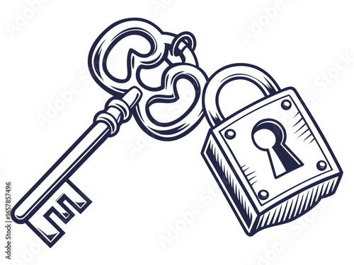 Elegant vintage key graphic for real estate or business. A simple, stylized, vintage-style key graphic overlays the word "KEY" in a clean, modern design. 