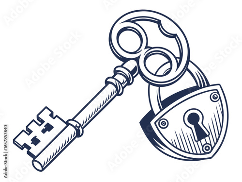 Elegant vintage key graphic for real estate or business. A simple, stylized, vintage-style key graphic overlays the word "KEY" in a clean, modern design. 