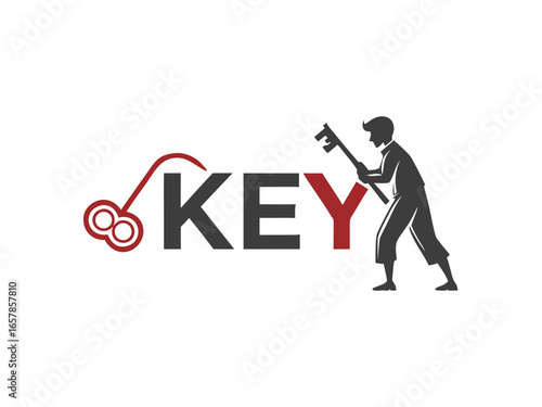 Elegant vintage key graphic for real estate or business. A simple, stylized, vintage-style key graphic overlays the word "KEY" in a clean, modern design. 